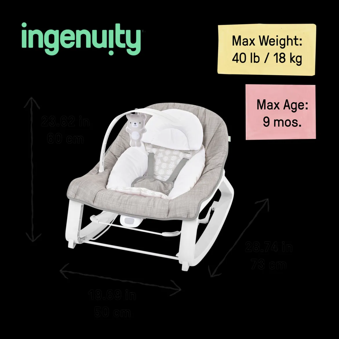 Ingenuity Keep Cozy 3-in-1 Grow with Me Baby Bouncer, Rocker & Toddler Seat