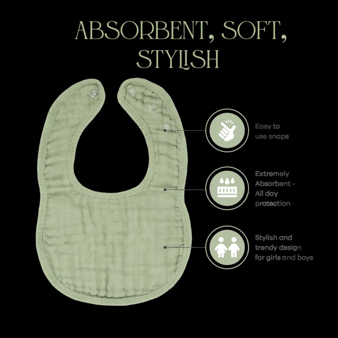 Muslin Bibs with Adjustable Snaps (8 Pack)
