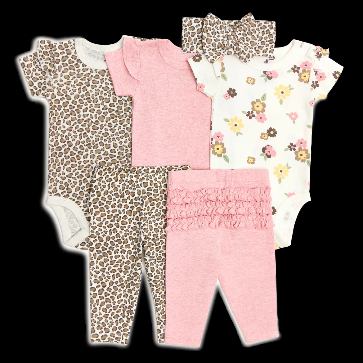 Organic Cotton Ruffle Bodysuit, Pant & Headband 6-Piece Set