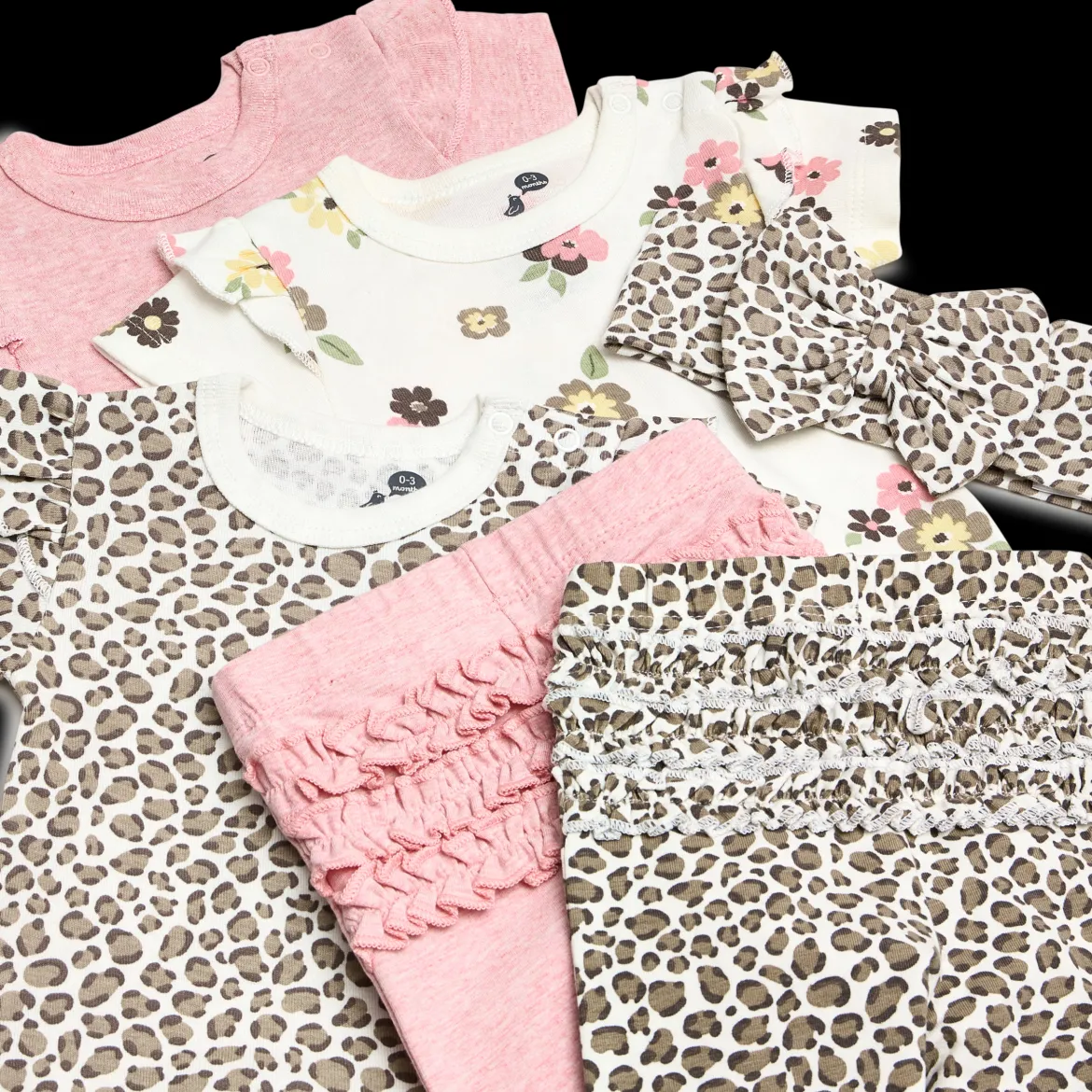 Organic Cotton Ruffle Bodysuit, Pant & Headband 6-Piece Set